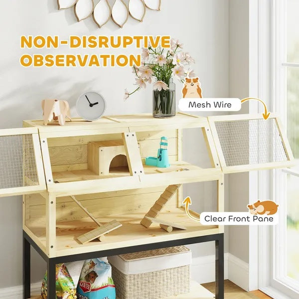 Hamster Cage on Wheels with Storage - Complete Habitat for Dwarf, Syrian Hamster & Gerbil