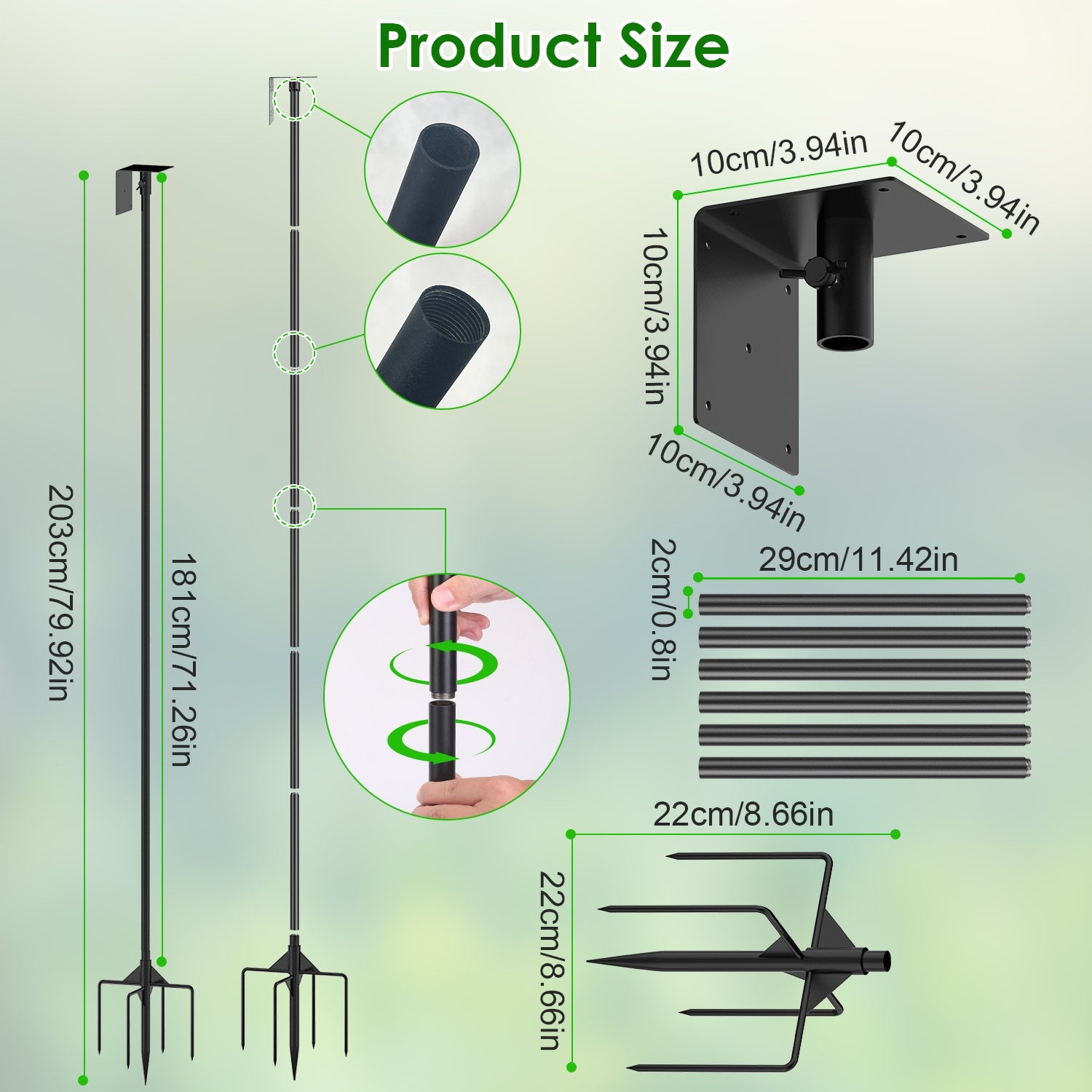 Bird House Pole Kit - 80" Height Adjustable Heavy Duty Mount with 5-Prong Base
