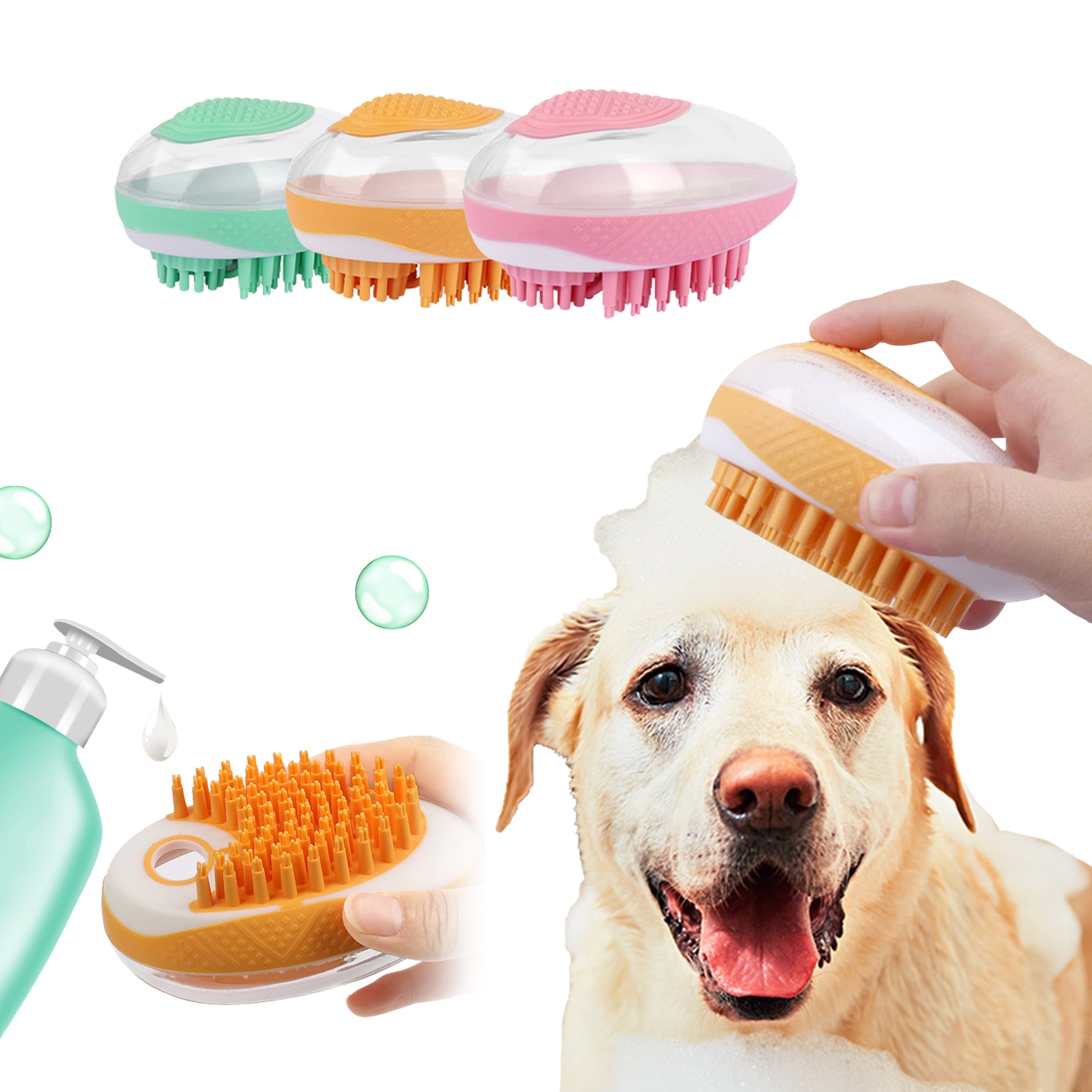 2-in-1 Dog & Cat Bath Brush - Soft Silicone SPA Massage & Grooming Comb