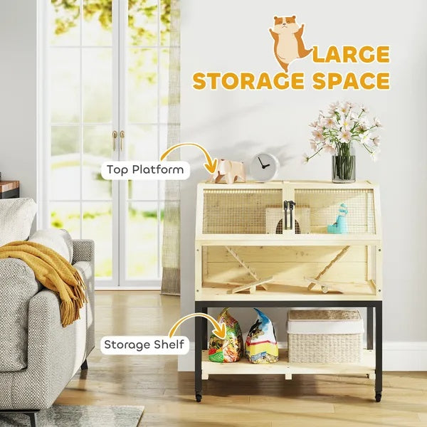 Hamster Cage on Wheels with Storage - Complete Habitat for Dwarf, Syrian Hamster & Gerbil