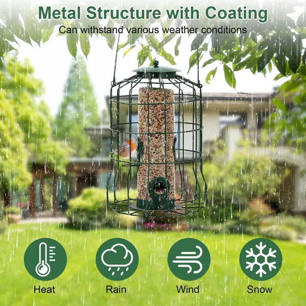 Outdoor Wild Bird Feeder - Squirrel-Proof Metal with 4 Feeding Ports
