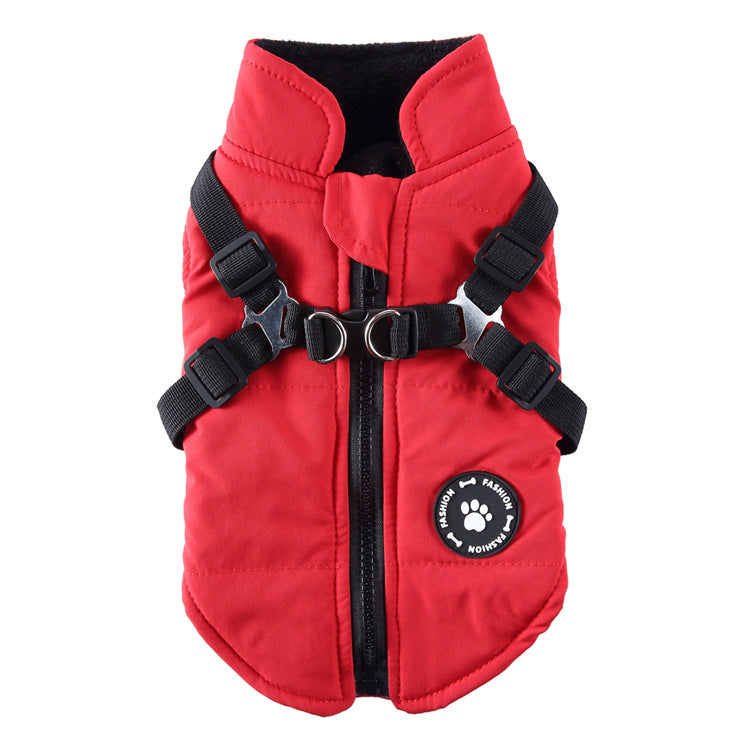 Cotton-Padded Dog Jacket with Chest Strap - Keep Your Pup Warm & Secure!