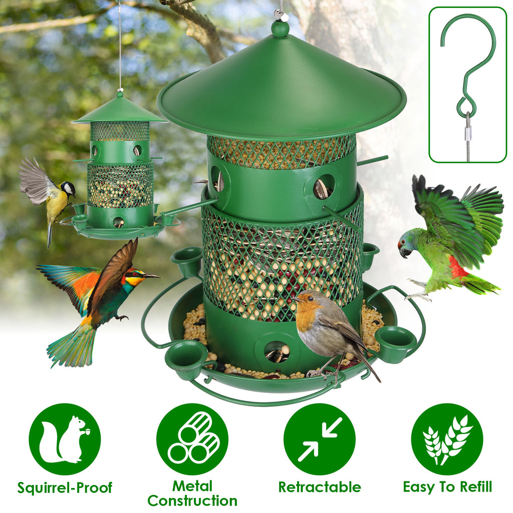 Comedero para pájaros silvestres - Comedero de metal a prueba de ardillas con perchas de 360° y bebederos