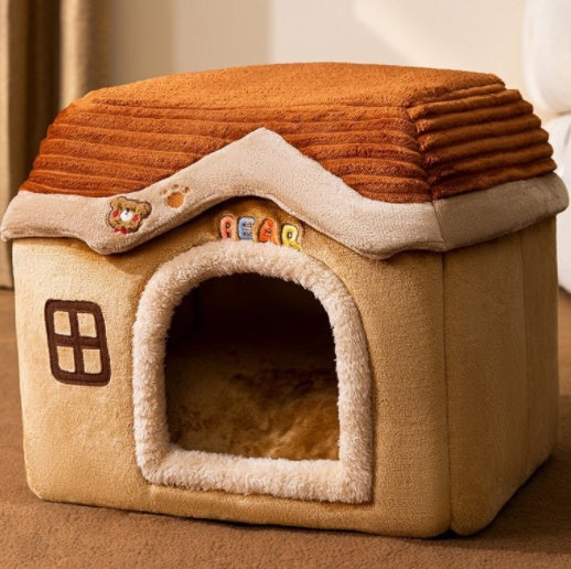 Foldable Dog House - Your Pet's Warm Winter Cave (Removable & Washable!)