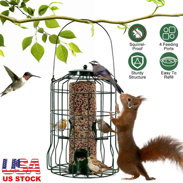 Outdoor Wild Bird Feeder - Squirrel-Proof Metal with 4 Feeding Ports