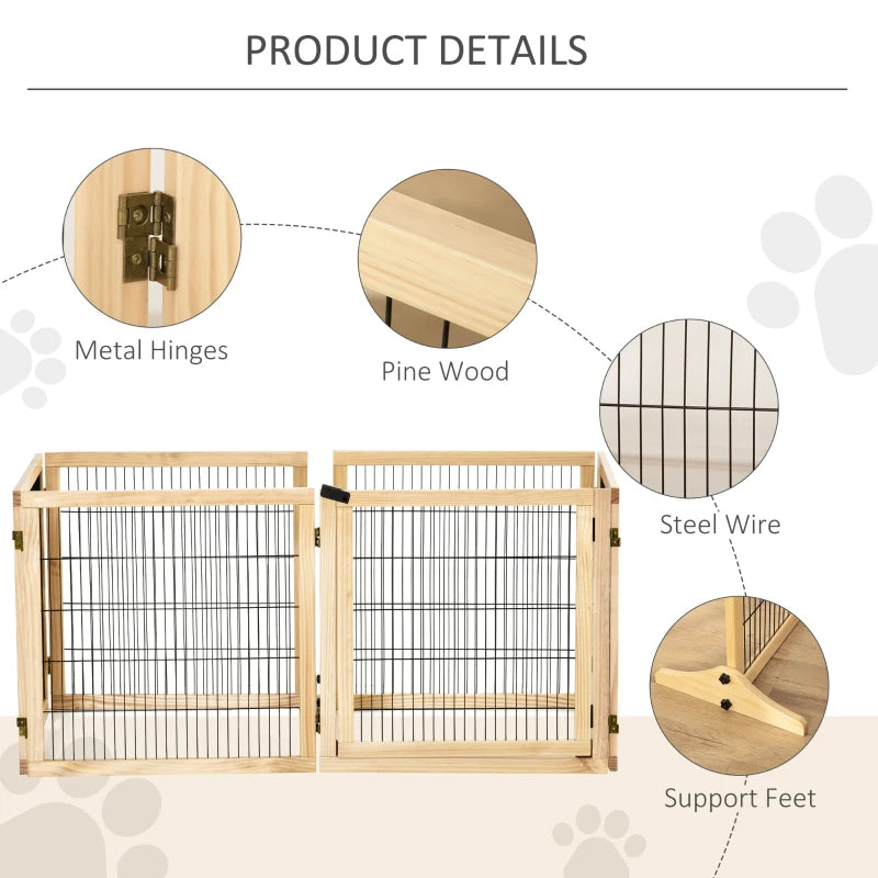 6-Panel Wooden Pet Gate - Keep Your Dog Safe & Your Home Organized (Foldable!)