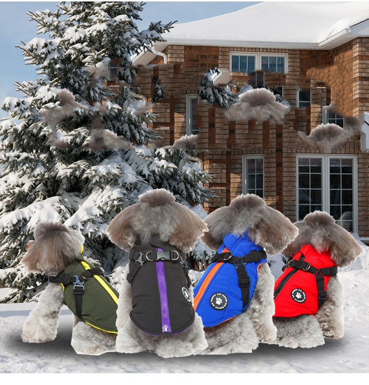 Cotton-Padded Dog Jacket with Chest Strap - Keep Your Pup Warm & Secure!